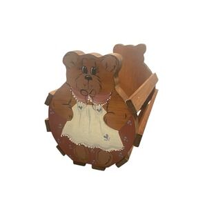 Storage Wooden Box Carved Painted Stained Crate Bear Figurines Basket Rustic